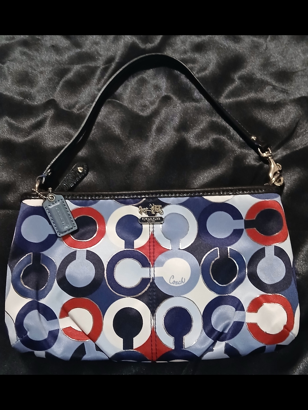Coach Op Art Print Wristlet Pouch Blue Red White Patent Trim NWOT Y2K - Picture 2 of 10